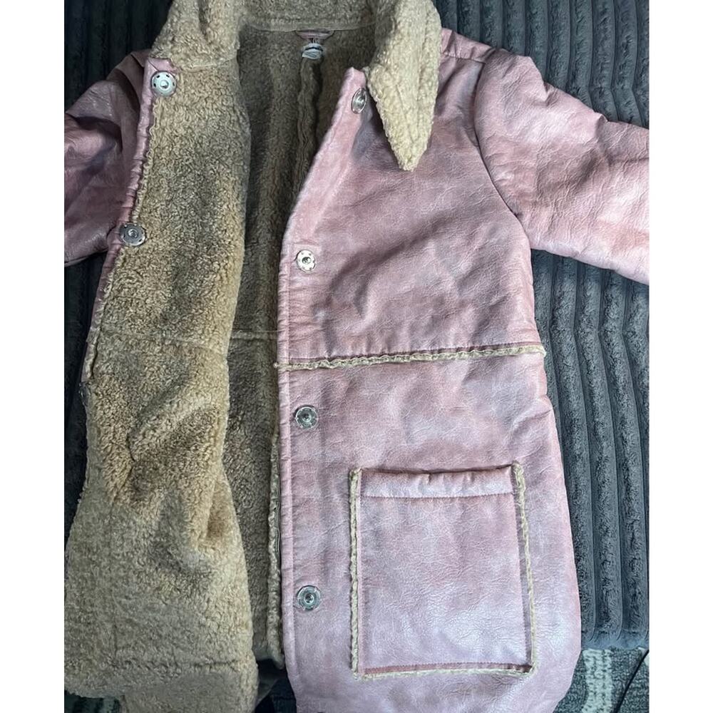 Kimchi Blue Dusty Pink Faux Shearling Long Trench Coat Sherpa Lined S - Picture 5 of 7